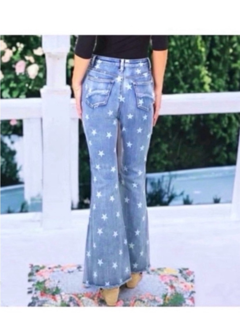 ANNA KACI High Rise Star Print Flare Festival Jeans Size 14 - Picture 5 of 11